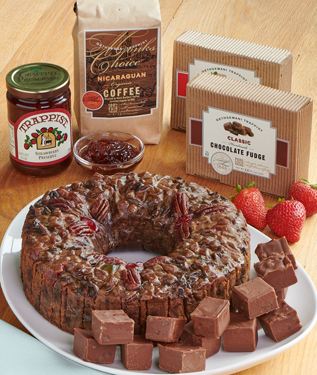 5 lb Fruitcake, 12 oz Chocolate Bourbon Fudge w/pecans, 12 oz Classic Chocolate Fudge,   & more