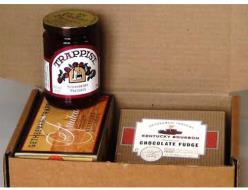 20 oz  Bourbon Fruitcake with 12 oz Chocolate Bourbon Fudge with pecans and 12 oz Strawberry Preserv